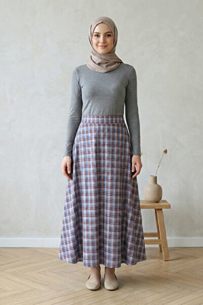 FERHEL Women's Patterned Polyviscon Skirt - Indigo