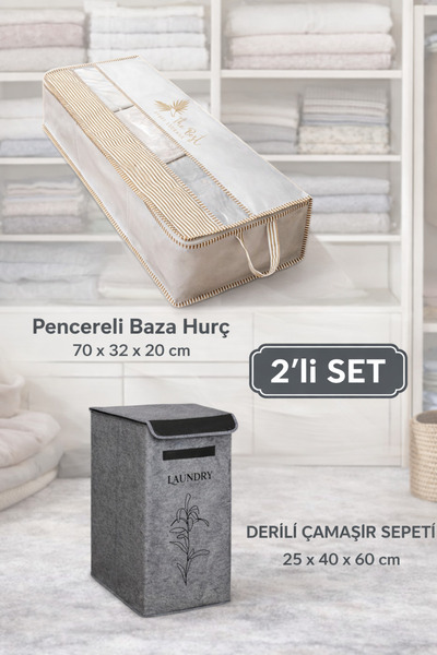 PONÇİK BEBEK Large Size Storage Bag with Window & Leather 60 Lt Foldable Laun...