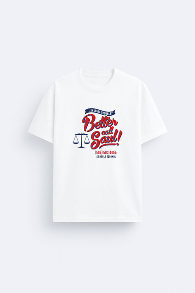 AYDESİGN Better Call Saul Printed White Crew Neck T-Shirt