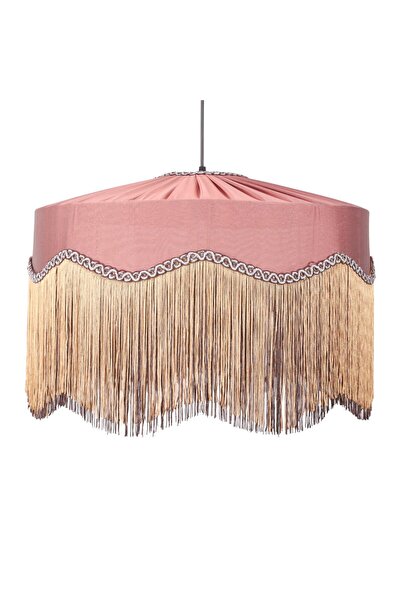 Mylamp Zarafet Püsküllü Gül Kurusu Kumaş Avize 50x30 cm