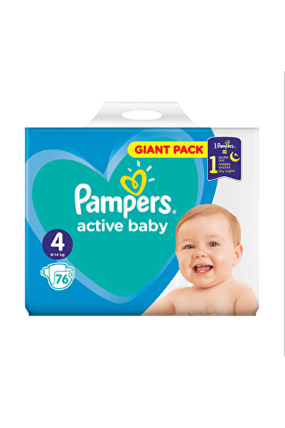 Pampers Active Baby Diapers Pack, Size 4 (9-14 kg), Giant Pack, 76 Pieces