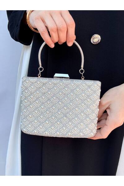 Çanta Trend Women's Stone-Embellished Handbag and Long Chain Strap Bucket Mod...