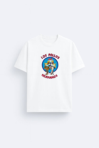 AYDESİGN Los Pollos Hermanos Printed White Crew Neck T-Shirt
