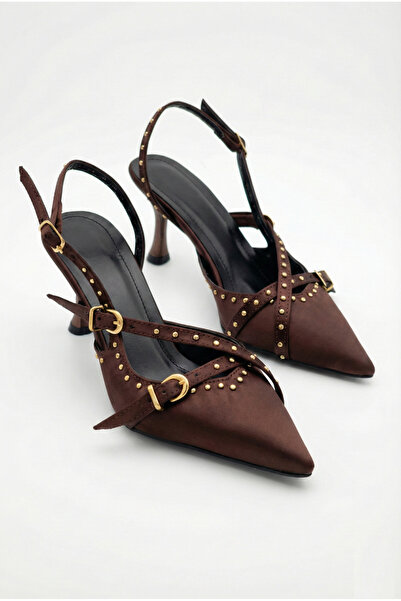 Shoesers Pantofi cu toc subțire, cu vârf ascuțit, cu cataramă metalică din sa...