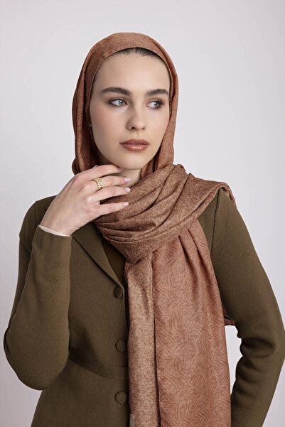 Ayshara Bengi Monogram Plain Patterned Double-Sided Shawl - Tile