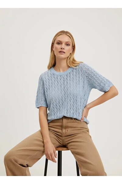 Park Karon Women's Crew Neck Openwork Soft Textured Knitwear Sweater 8718Sw