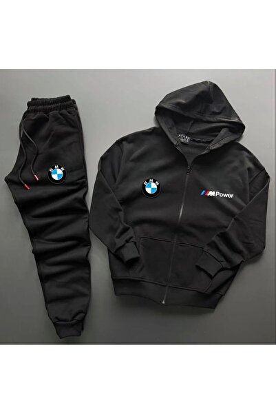 TNR SPORT Spor Eşofman Takımı Bmw Mpower Baskılı Fermuarlı Pamuklu Ceket- Eşo...