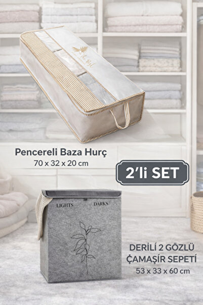 PONÇİK BEBEK 2'li Set Pencereli Büyük Boy Baza Hurç & Derili Kirli Sepeti Koy...
