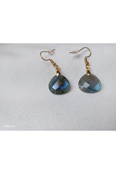 FARA Earrings with Labradorite drop 1.5cm and golden stainless steel flatback