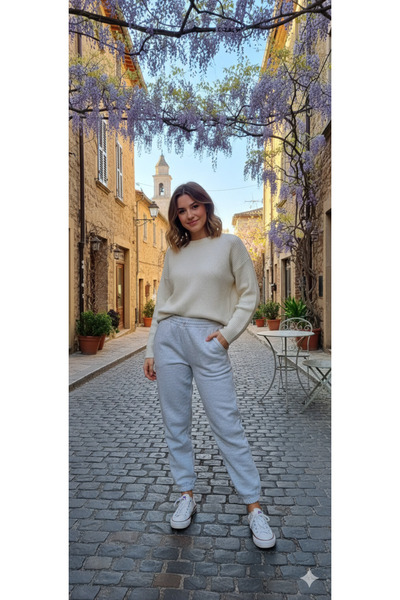 Stor Kadın Gri Melanj Yüksek Bel Oversize Jogger Eşofman alt