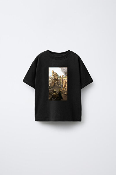 AYDESİGN تي شيرت أسود مطبوع عليه يوم النصر في كاناكالي في 18 مارس للأطفال