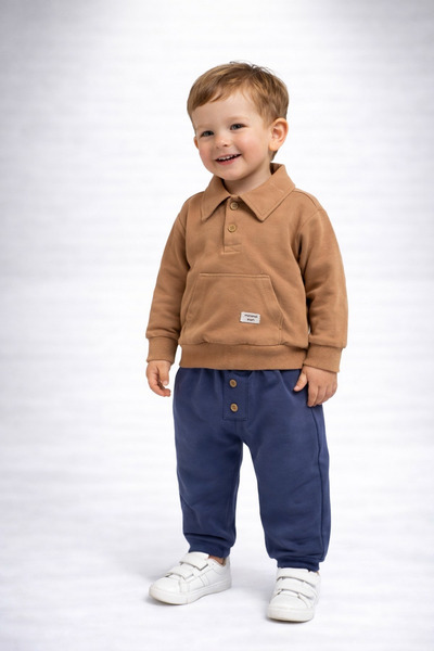 dinamik çocuk طقم فضفاض موسمي للأولاد الرضع مع ياقة بولو من خيطين بدون رفع لل...