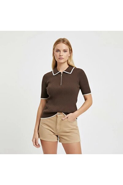 Park Karon Women's Polo Collar Half Zipper Camisole Knitwear Sweater 12431