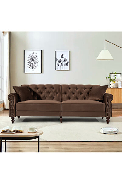 homejoyz Velvet and Swedish Wood Sofa - 223 x 87 x 81 cm