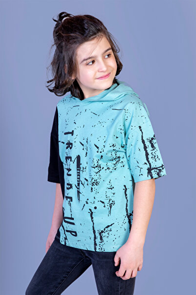 Toontoy Tricou cu mânecă scurtă și glugă imprimată pentru băieți