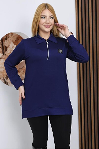 Siyezen Plus Size Polo Neck Sweatshirt