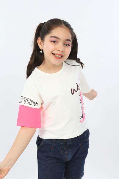 Toontoy Tricou cu mânecă scurtă pentru fete cu imprimeu guler rotund