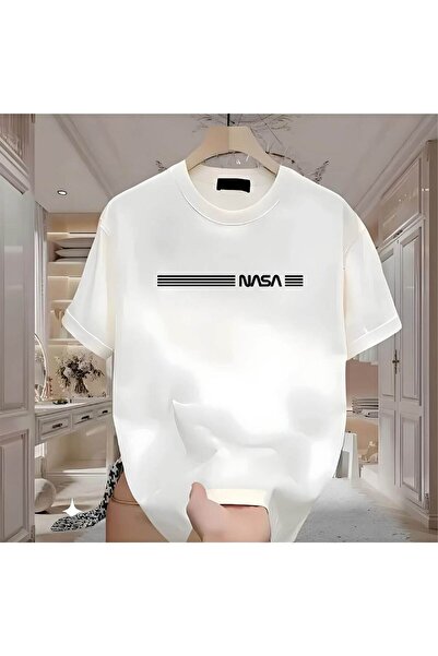donamod Cotton Comfortable Stylish Nasa Linear Design Oversized Tshirt T-Shirt