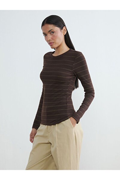 LC Waikiki Lcwaikiki Basic Brown Crew Neck Striped Women's Body