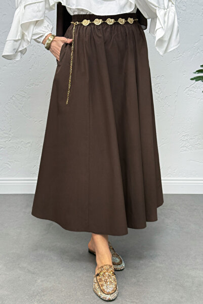 Salih Çelebi Pocketed Poplin Skirt 0060 - Brown
