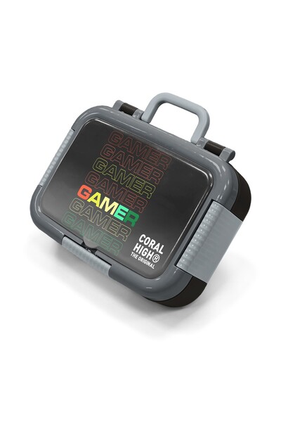 Coral High Kids Black Gamer Patterned Stainless Steel Lunch Box 39174