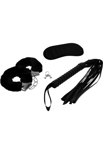 Optim Solution Handcuffs Set with Vegan Leather Whip and Eye Mask