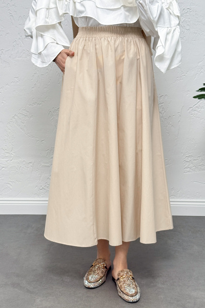 Salih Çelebi Poplin Skirt with Pockets 0060 - Ecru