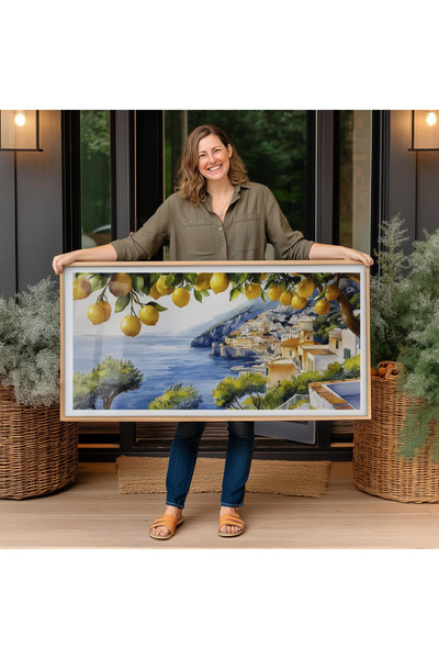 woodhomeworks Tek Parça Gerçek Ahşap Yatay Panorama Çerçeveli Tablo masaada kedi