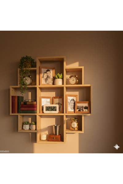 Çamsan Rafixa Bal Meşe MDF Artı Kutu Duvar Rafı - Dekoratif Obje ve Kitap Sta...