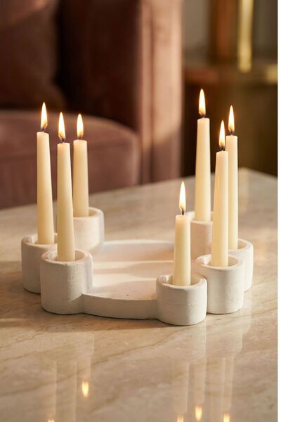 Evene Beyaz Renk Mumluk Şamdan Ince Mum Uyumlu Model 7