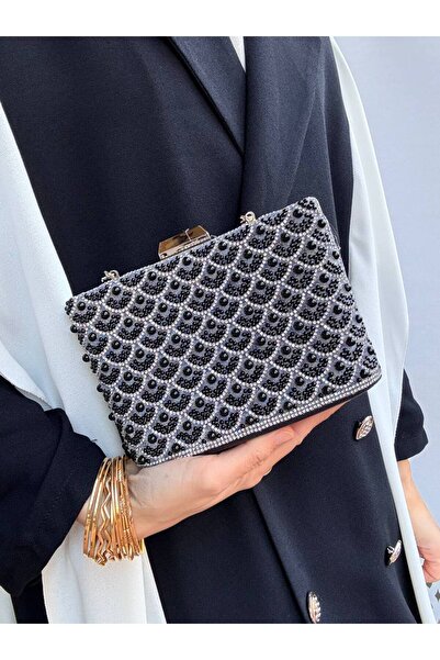 Çanta Trend Women's Stone-Embellished Handbag and Long Chain Strap Bucket Mod...