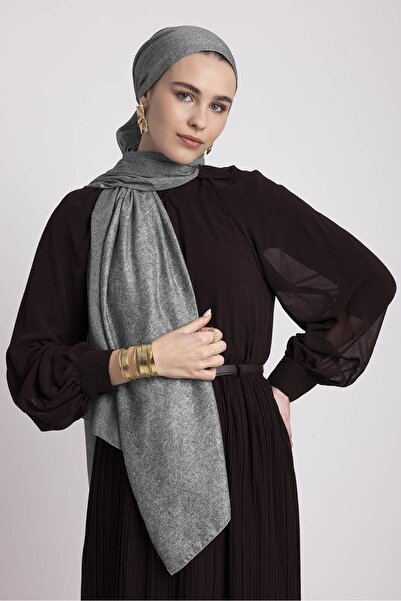 Ayshara Bengi Monogram Plain Patterned Double-Sided Shawl - Anthracite Gray