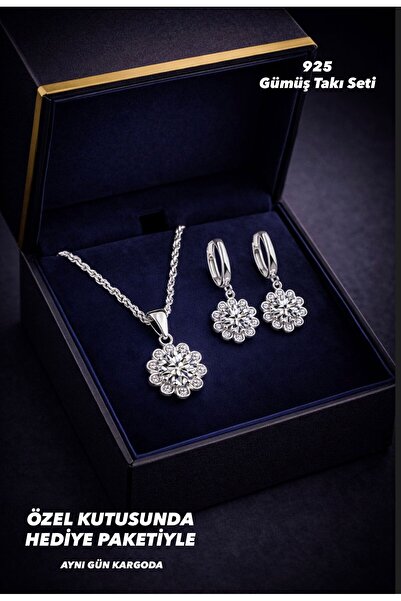BEREN KILIÇ 925 Ayar Gümüş Flora Işıltı Çiçek Model Takı Seti – Özel Kutusund...