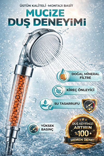 Öztürk Boncuklu Filtreli Duş Başlığı - Kireç Önleyici & Basınç Artırıcı - %30...