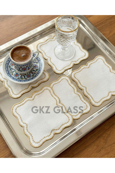 gkzglass home dekor 6 bucăți șervețele de cocktail și subpahare brodate, din ...