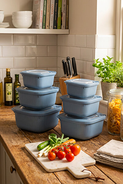 Homekolik Set of 6 Square Blue Storage Containers – 2 X (1750 1050 600) Suita...