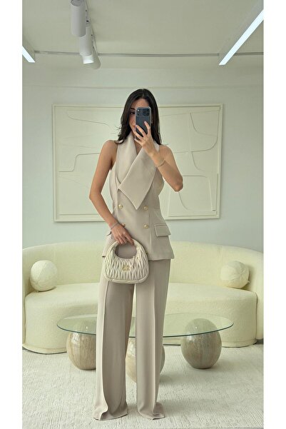 LUUNA STORE Aura Asymmetric Collar Premium Suit - Stone