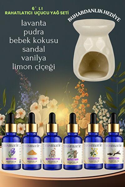 Cosmarie 6'lı Aromatik Rahatlatıcı Huzur Katmanı Uçucu Yağ Seti Buhardanlık H...