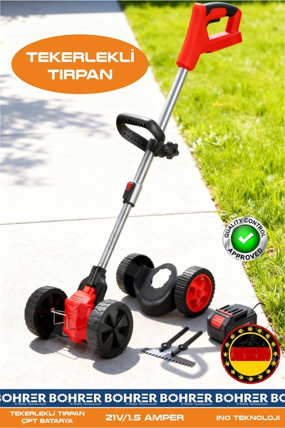 BÖHRER AKÜLÜ TEKERLEKLİ ÇİM BİÇME MAKİNESİ - 21V 1.5 AH ÇİFT AKÜLÜ - YEDEK BI...