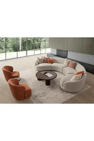 homejoyz Linen Sofa Set - Swedish Wood Gray + Orange - 4 Pieces