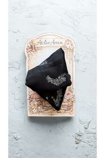Home Black Satin Tulle Stone Embroidered Clasp Buckle