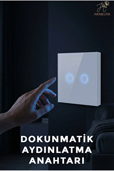 Haneliya Dokunmatik Aydınlatma Lamba Açma Anahtarı Beyaz Led Cam Panel Lüks D...