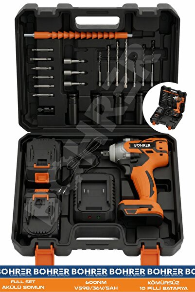BÖHRER ÇİFT AKÜLÜ DARBELİ 450NM TORK 36V 5AH 24 PARÇA SETLİ SOMUN SIKMA SÖKME...