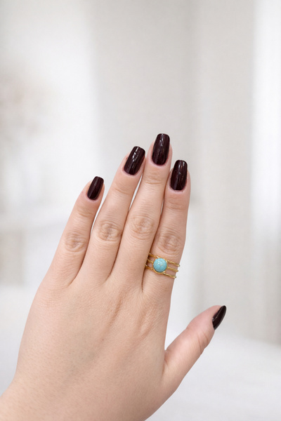 Marca Accessories Turkuaz Taşlı Gold Kaplama Çelik Yüzük