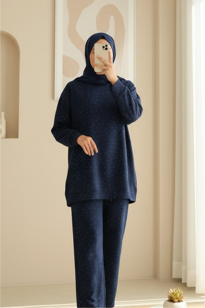 Modamorfo Κοστούμι Παντελονιού με Λεπτομέρεια από Πέτρες - Ναυτικό Μπλε