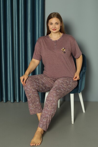 IŞILAY PİJAMA Women's Pajama Set Plus Size & Oversized Short Sleeve Buttoned