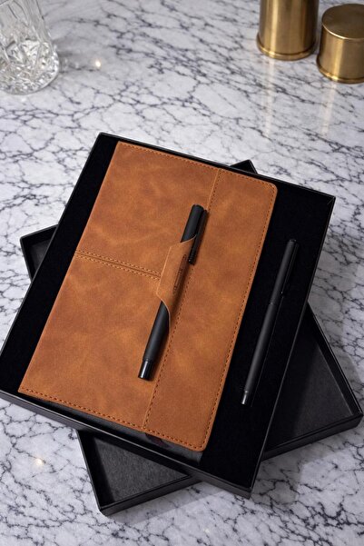nesnelgift Caiet și pix roller din piele texturată de calitate, în cutie Y35