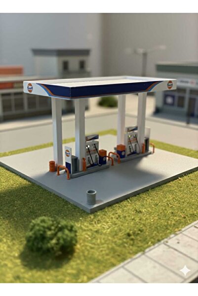 Aksoy Toys 1/64 Ölçek Gulf Benzin Gaz İstasyonu Benzinlik Diorama Maket