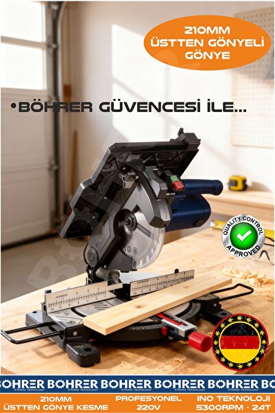 BÖHRER 210MM 1200W 5300 RPM ÜSTTEN GÖNYELİ LAMİNE PARKE AHŞAP KESME GÖNYE KES...
