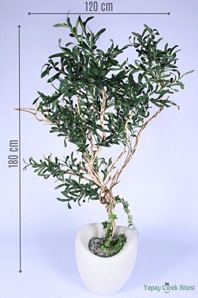 Yapay Çiçek Sitesi Fiber Saksıda Bonsai Gövdeli Premium Yapay Zeytin Ağacı 18...